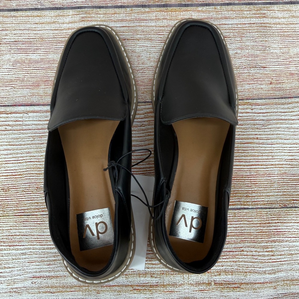 DV Dolce Vita Flirty Black Square Toe Slip‎ On Loafers Low Stacked Heel Womens 9 - Picture 5 of 8